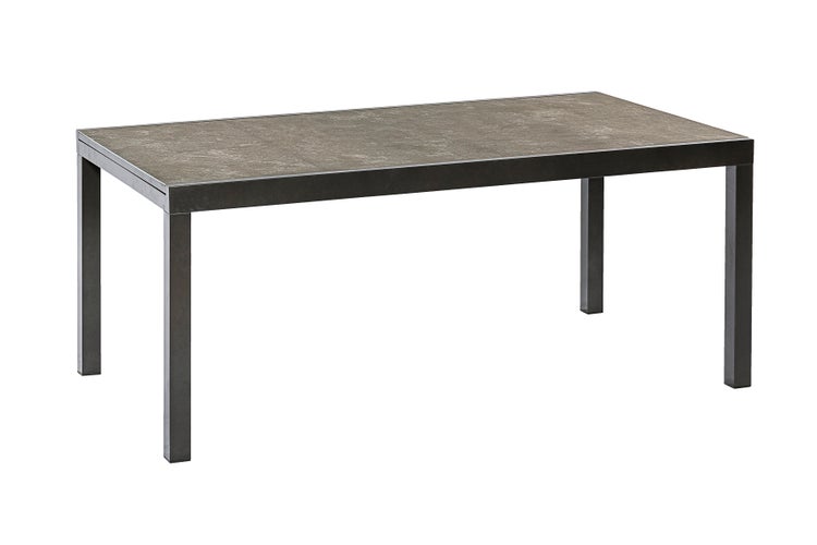 Semi Ausziehtisch, 180 (250) x 100 cm, Tischplatte in Steinoptik, Graphit, Aluminium