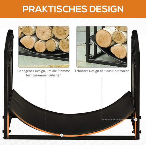 Outsunny Kaminholzregal, 60 kg belastbar, 60,5 x 36 x 46,5 cm, Metall, Schwarz