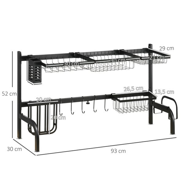 HOMCOM Abtropfgestell Geschirr, 93L x 30B x 52H cm, Stahl, Schwarz