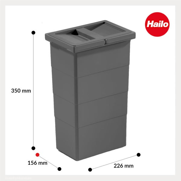 Hailo Abfalleimer mit Deckel, Maße 350 Millimeter mal 156 Millimeter mal 226 Millimeter, Kunststoff Mülleimer für Einbauabfallsysteme.