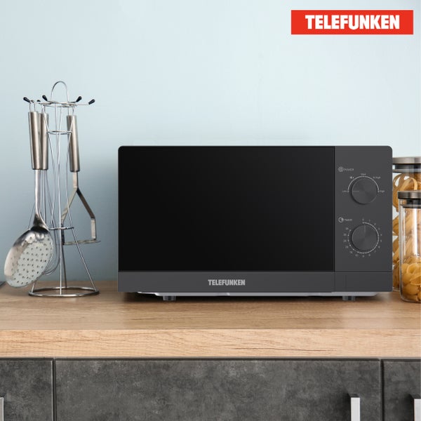 Telefunken Mikrowelle Solo Mikrowellengerät klein mit 20 L Garraum 700 W 5 Leistungsstufen schwarz B-MW-20-G-B