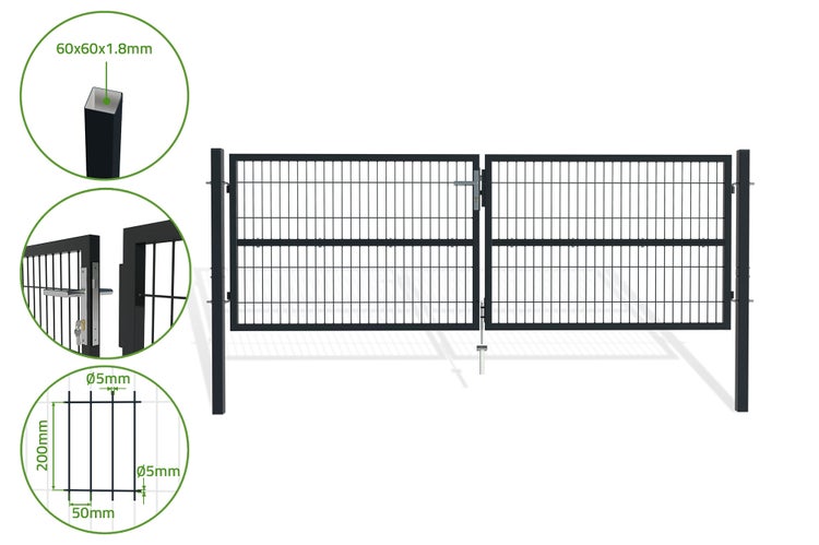 Doppelflügeltor für Stabmattenzaun 3m RAZO 300B100 Anthrazitgrau