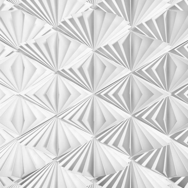 Abstraktes Wandpaneel-Design mit dreidimensionalen geometrischen Formen.