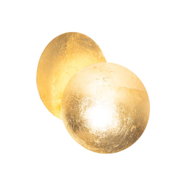 Zwei runde Wandleuchten mit Blattgold-Optik.