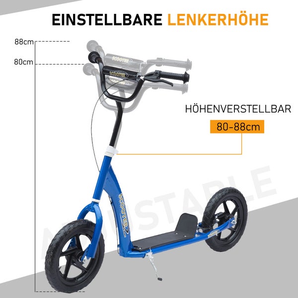 HOMCOM Kinderroller, L120 x B52 x H80-88 cm, Stahl, PVA, EVA, Blau