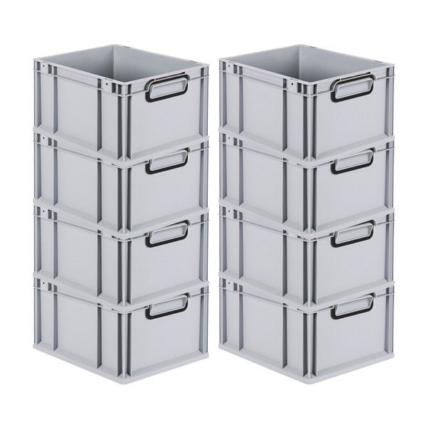 PROREGAL SuperSparSet 8x Eurobox NextGen Color, HxBxT 22x30x40cm, 20 Liter, Griffe schwarz geschlossen, Grau, Eurobehälter, Transportbox, Transportbehälter, Stapelbehälter