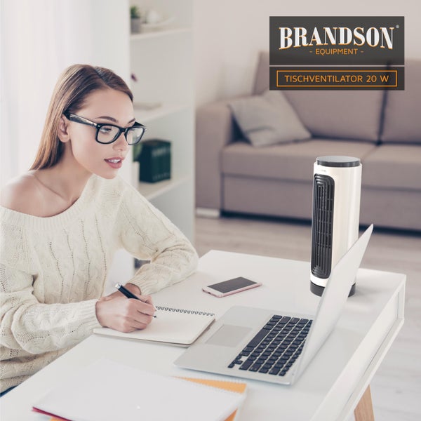 Brandson Tischventilator 20W mit Fernbedienung, Ventilator kompakter Turmventilator mit Oszillation, mobiler Lüfter, 3 Leistungsstufen,Timer, leise