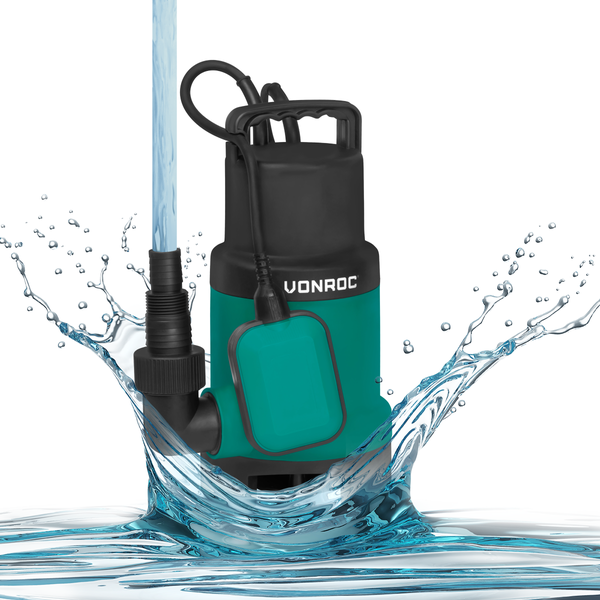 VONROC Tauchpumpe Schmutzwasserpumpe - Wasserpumpe für Schmutzwasser Keller - Gartenpumpe für sauberes oder leicht verschmutztes Wasser mit Schwimmer (750W - 1400l/h)
