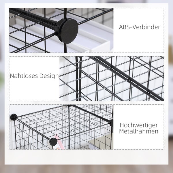 HOMCOM Steckregal, Regalsystem mit 6 Fächern, DIY Würfelregal aus Drahtgitter, Stufenregal für Wohnzimmer, Schlafzimmer, Schwarz, 109 x 37 x 109 cm