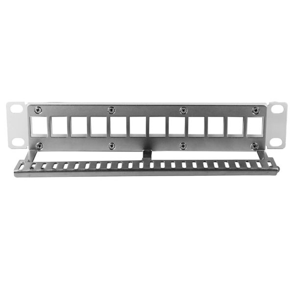 ProfiPatch  Patchpanel Patchfeld 10 Zoll 12 Port Verteilerfeld für Keystone Module Rackeinbau 1HE grau