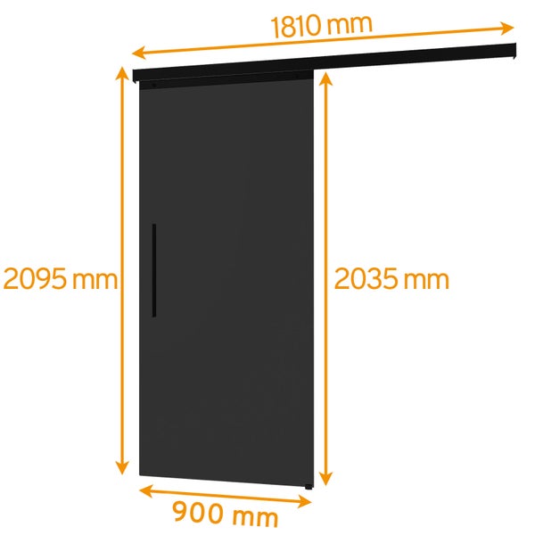 Tür Schiebetür Komplettset Glas schwarz satiniert 900x2035 Zimmertür Glasschiebetür Glastür -  Stabgriff-Softclose beidseitig