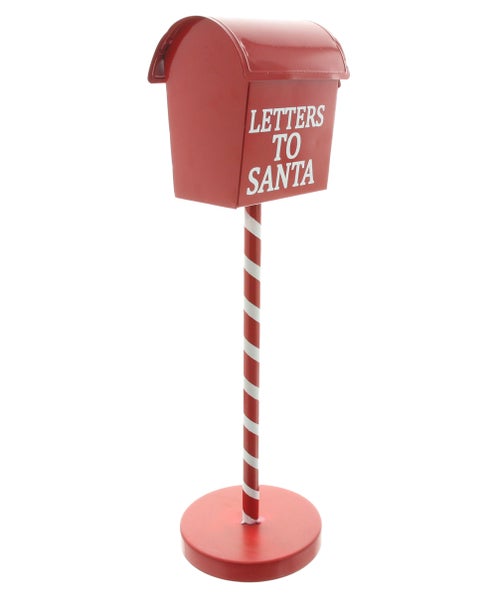 Weihnachtlicher Briefkasten für Briefe an den Weihnachtsmann mit Ständer in Zuckerstangenoptik