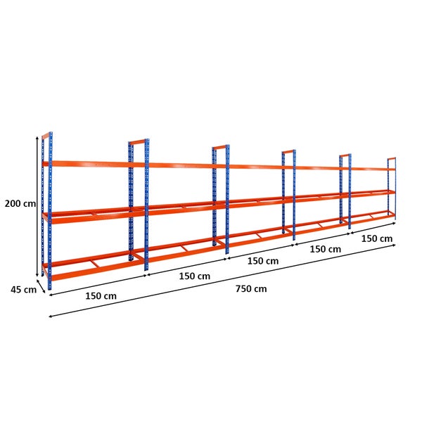 PROREGAL Mega Deal 5x Reifenregal Tiger XL HxBxT 200 x 150 x 45 cm Bis Zu 90 Reifen Blau-Orange