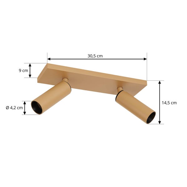 Deckenleuchte mit zwei Strahlern und Maßangaben