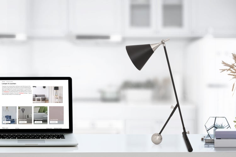 Design Tischlampe Schwarz Silber, Lampe mit Kegel Schirm | Wohnzimmer Esszimmer Leuchte