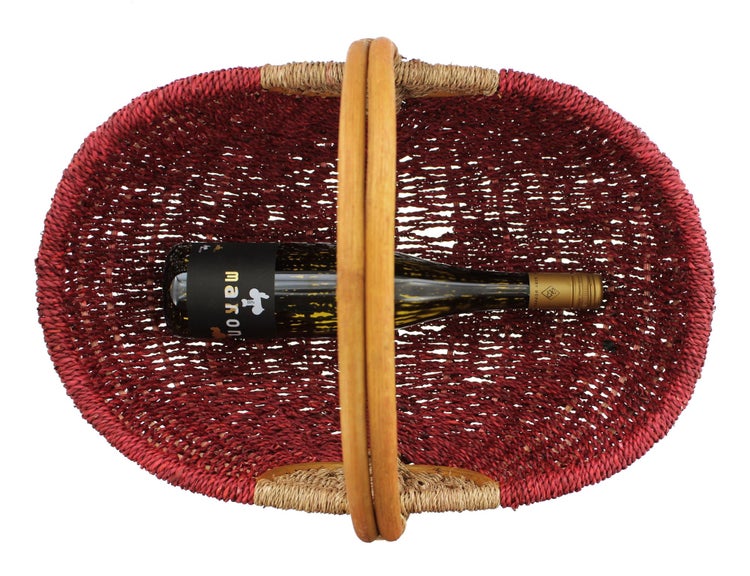 FRANK FLECHTWAREN | Einkaufskorb Rot/Natur, RATTAN, 49 x 34 x 24 cm, GH 38 cm