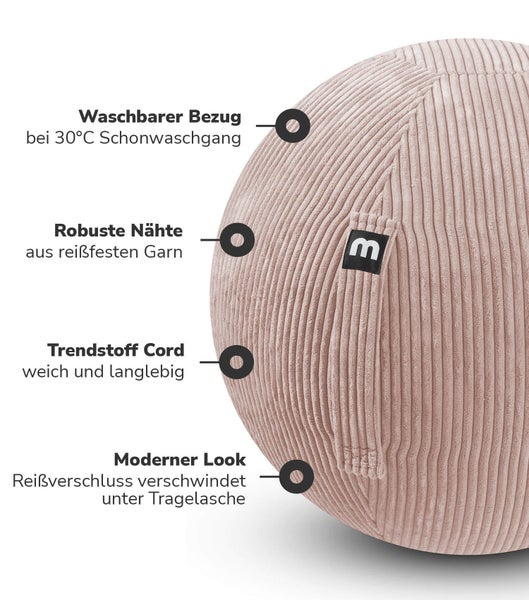 mokebo Stoff Sitzball Büro ergonomisch 'Der Sportliche', Sitzball mit Pumpe oder Pezziball mit Cordbezug in Rosa