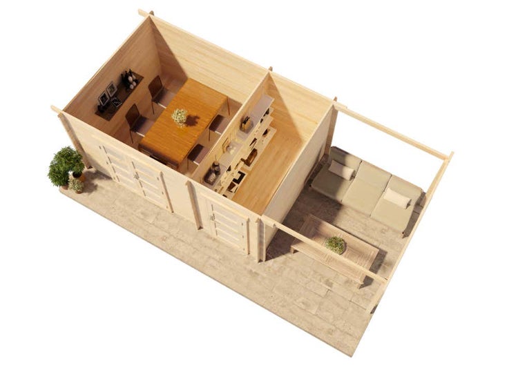 Alpholz Gartenhaus Modern-E mit Schleppdach Gartenhaus aus Holz, Holzhaus mit 28 mm Wandstärke inklusive Schleppdach, Blockbohlenhaus mit Montagematerial, Naturbelassen 4,7x3,2m