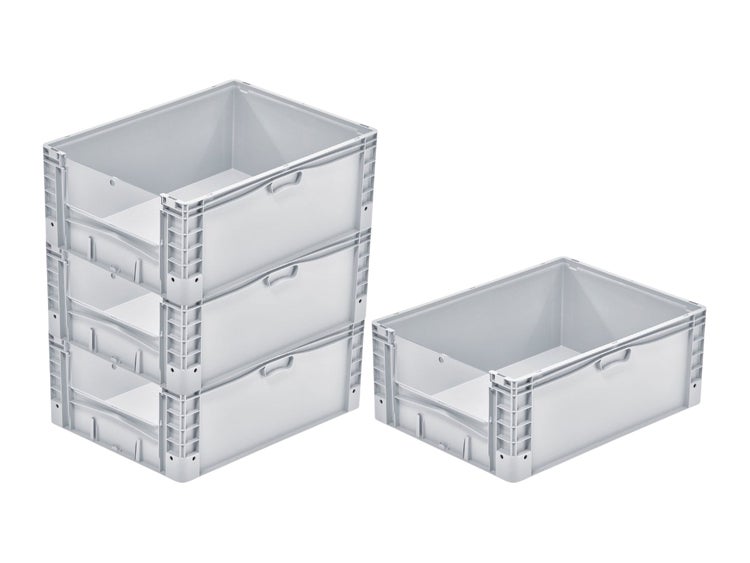 PROREGAL SparSet 4x Euro-Norm Großbehälter Insight Cover HxBxT 32 x 60 x 80 cm 133 Liter Grau Eurobehälter Transportbox