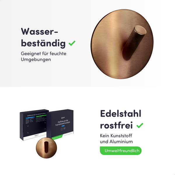 Selbstklebender Handtuchhaken aus rostfreiem Edelstahl, wasserbeständig und für feuchte Umgebungen geeignet, inklusive Verpackung.