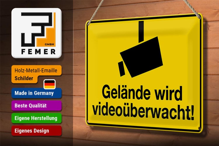 Blechschild Spruch 30x20cm Gelände wird videoüberwacht