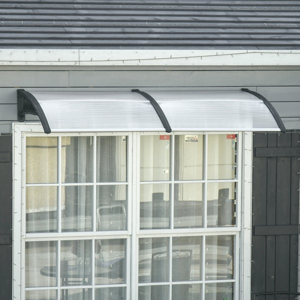 Outsunny Pultvordach Überdachung für Haustür Vordach mit UV Schutz, Sonnenschutz und Regenschutz 200 x 96 x 27 cm Alu für draußen Schwarz