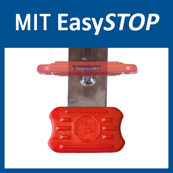 Arretiermechanismus MIT EasySTOP an einer Führungsschiene aus Metall.