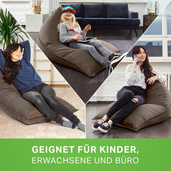 Green Bean Sitzsack Triangle 150x100x100cm mit 220 Liter EPS-Perlen Füllung - Kuschelig Weich Waschbar - Drinnen Stoff Bodenkissen Liegekissen Sitzkissen - Braun