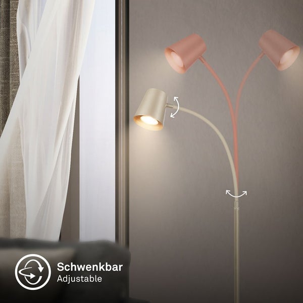 Verstellbare Stehleuchte mit schwenkbarem Lampenkopf für individuelle Lichtausrichtung in modernem Design.