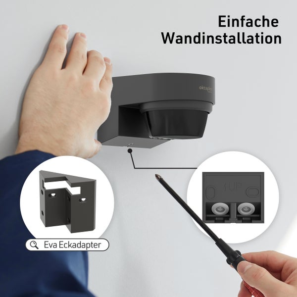 Einfache Wandmontage einer Oktaplex Motion Leuchte mit Eva Eckadapter