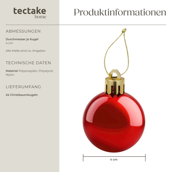 Rote Christbaumkugel mit goldfarbener Aufhängung, Durchmesser circa 4 cm