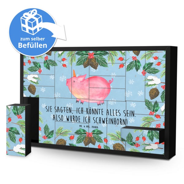 Mr. & Mrs. Panda Befüllbarer Adventskalender Einhorn Schwein - Blau Pastell