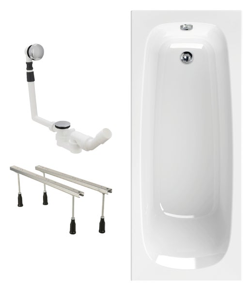 Calmwaters® Badewannen-Set 180x80 cm Original, Made in EU, 3in1 Acryl-Badewanne mit Wannenfüßen & Ablaufgarnitur, ergonomische Körperform-Wanne komplett Set, 180 x 80 cm, Weiß, 99000343