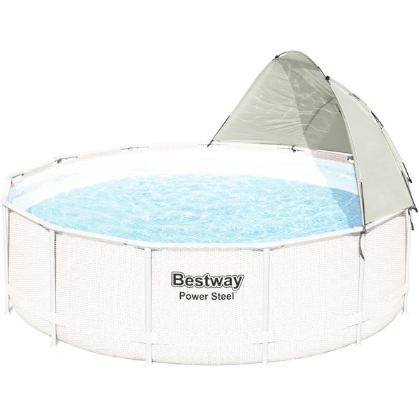 Bestway Logo auf einem runden Aufstellpool mit Sonnendach