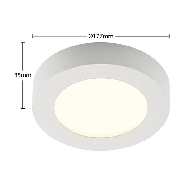 Runde weiße LED-Deckenleuchte mit einem Durchmesser von 177 Millimetern und einer Höhe von 35 Millimetern.