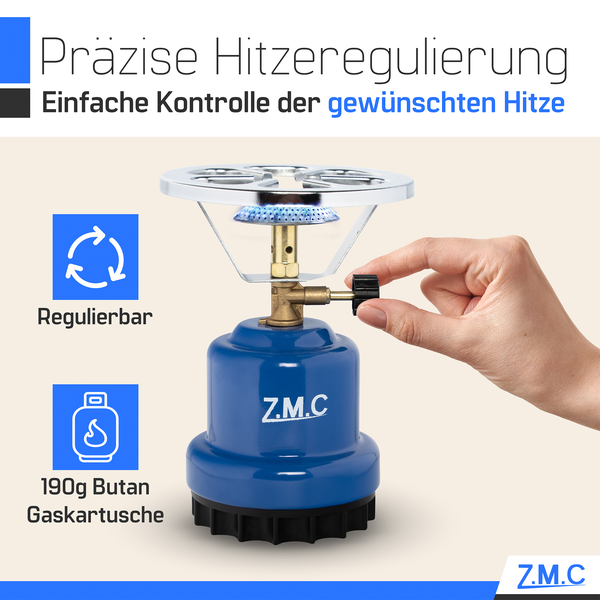 Z.M.C Campingkocher + 2x Gaskartuschen 190g, tragbarer Gaskocher für Camping 1110 W, Kohleanzünder Outdoor, Kartuschenkocher für Stechkartusche, ideal für Camping, Reisen & indoor, Outdoor-Abenteuer