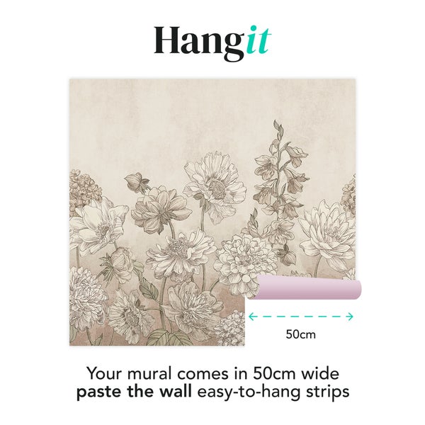 Hangit Fototapete mit Blumenmuster und 50 Zentimeter breiten Bahnen.