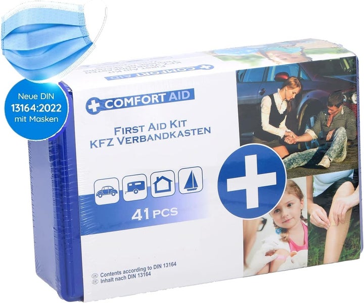 JUNG ComfortAID Verbandskasten Auto 2024, geprüft nach DIN 13164:2022, neue Verbandskasten Norm 2023, Erste Hilfe Set Auto, Verbandkasten 43 teilig, Erste Hilfe Kasten