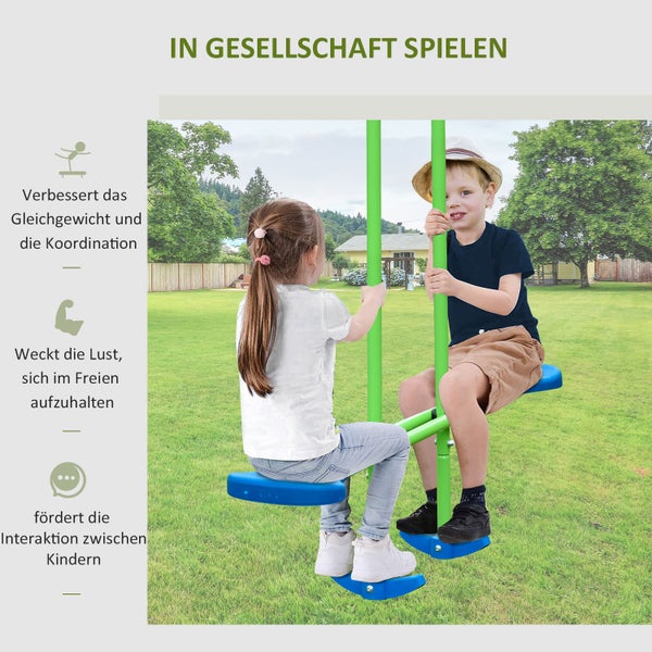 Outsunny Schaukelgestell Outdoor Schaukelgerüst mit 2 Schaukeln, Wippe, Kinderschaukel mit Metallgestell, verstellbarem Seil Gartenschaukel für Kinder, Grün