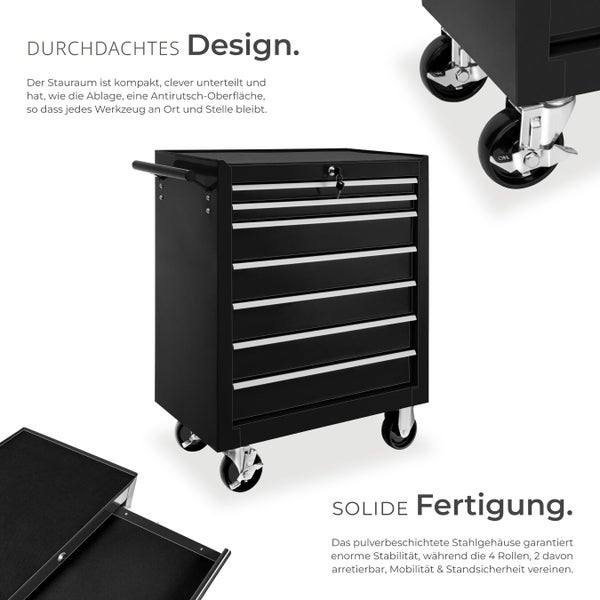 Werkzeugwagen mit mehreren Schubladen und Rollen für den Transport.