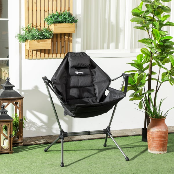 Outsunny Hängematte Campingstuhl Faltbar Gartensessel Regiestuhl Klappsessel mit Tasche bis 120kg Belastbar, Oxford, Schwarz