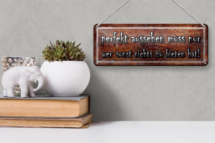 Blechschild Spruch 27x10cm perfekt aussehen muss nur wer Dekoration