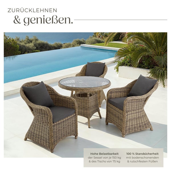 Rattan Sitzgruppe tectake Zürich Stühle vormontiert mit Aluminiumgestell natur