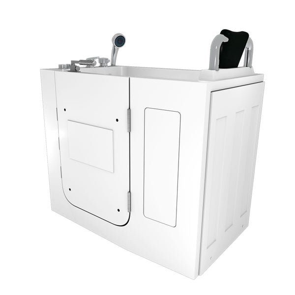 Technische Zeichnung einer Badewanne mit Tür, Maße: 92 cm Höhe, 68 cm Breite, 110 cm Länge