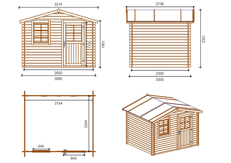 Gartenhaus, Gerätehaus 7,50m2 - 3x2,50m - 28mm