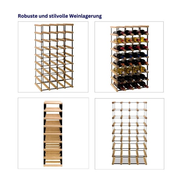 PROREGAL Modulares Weinregal Vinotega Mod Metal HxBxT 82,5 x 42,5 x 24,5 cm 4 x 8 Flaschen Massives Kiefernholz Natur