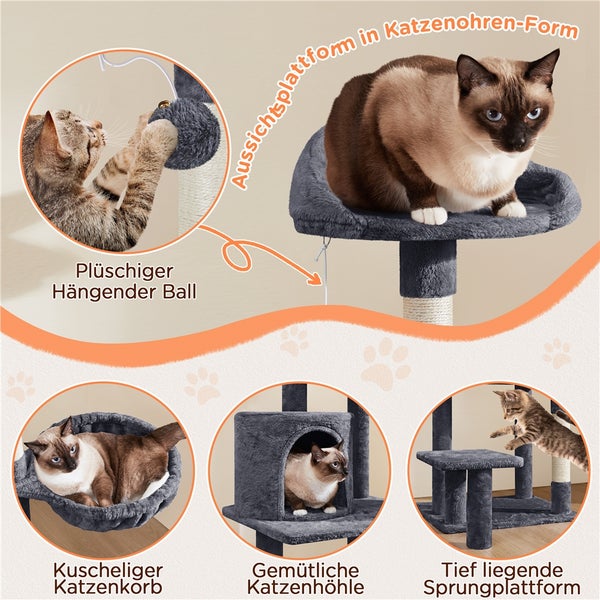 Katzenkratzbaum mit Katzenkorb, Katzenhöhle, Sprungbrett und Aussichtsplattform