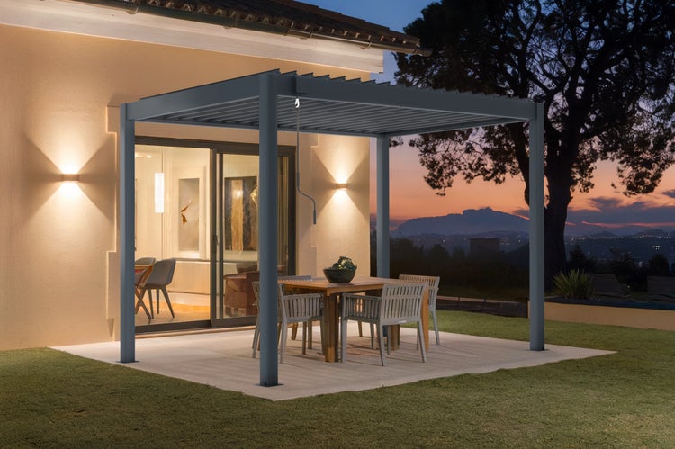 Pergola bioklimatisch aus Aluminium PIANA 297 x 195 x 218 cm selbsttragende - mit isolierten  verstellbares Lamellendach, grauem