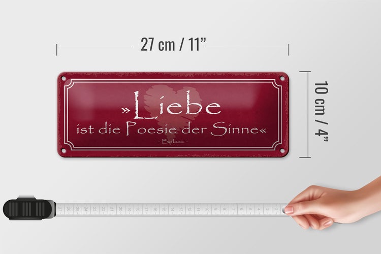 Blechschild Spruch 27x10cm Liebe ist die Poesie der Sinne Dekoration