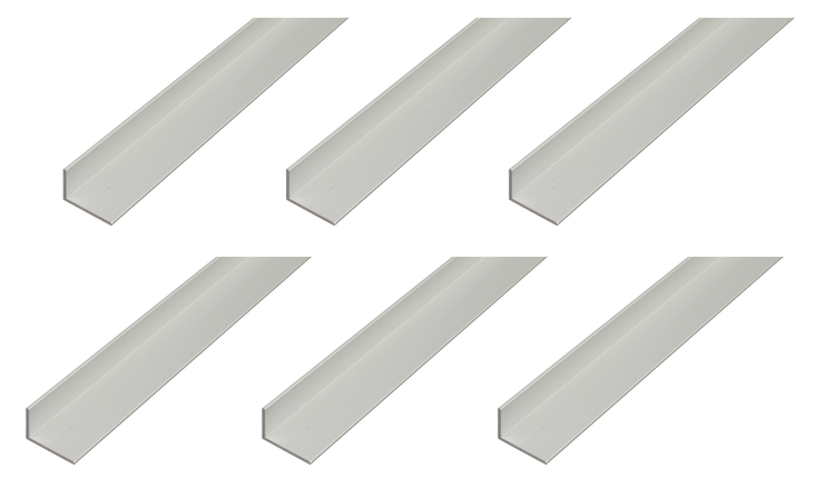 Set aus sechs Aluminium Winkelprofilen zur vielseitigen Verwendung im Heimwerkerbereich